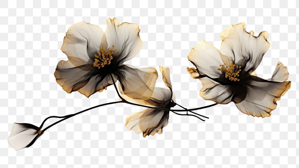 PNG Ink gold flowers petal plant white background. 