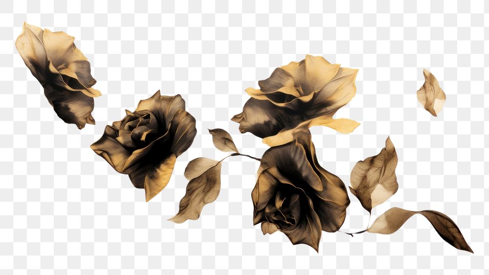 PNG Ink gold roses flower plant leaf. AI generated Image by rawpixel.