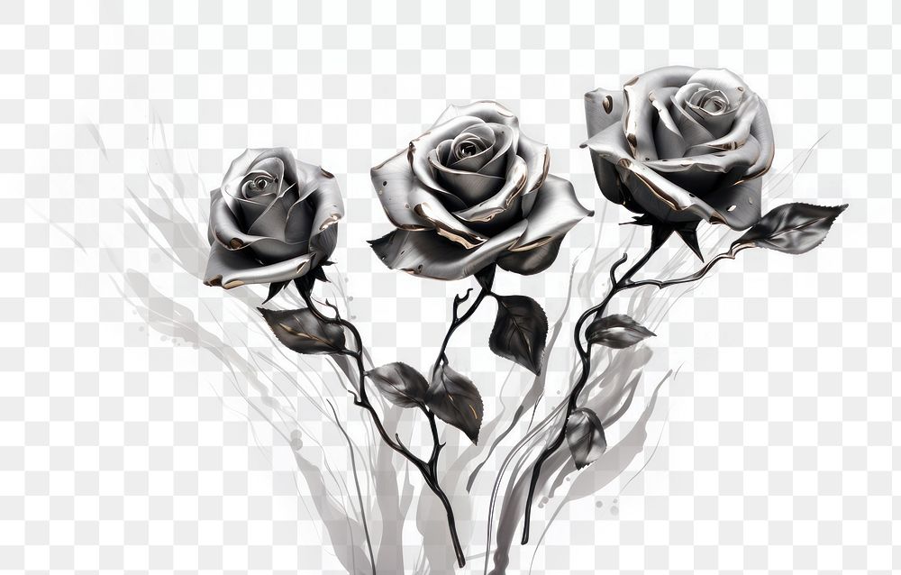 PNG Ink silver roses drawing flower sketch. AI generated Image by rawpixel.