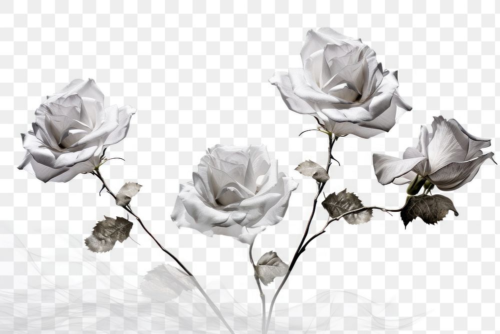 PNG Ink silver roses flower plant white. AI generated Image by rawpixel.