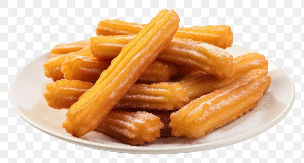 PNG  Churros plate food white background.
