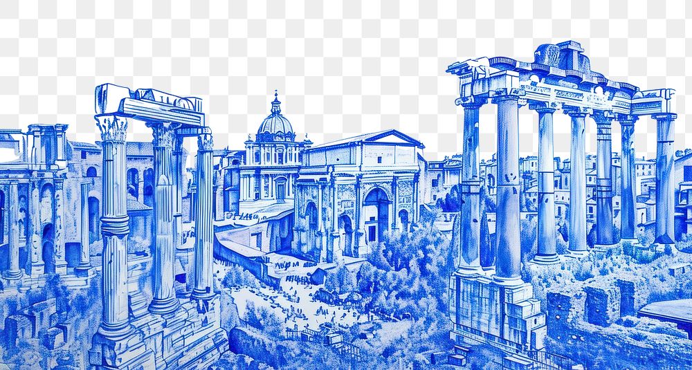 PNG  Vintage drawing rome sketch city blue.