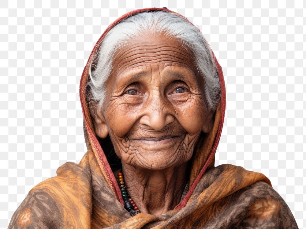 PNG Smiling elderly indian woman portrait adult white background.