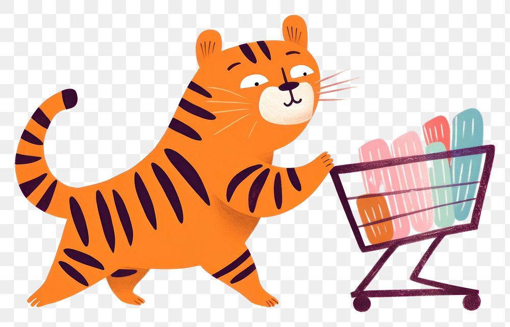 PNG Tiger shopping consumerism supermarket groceries. 