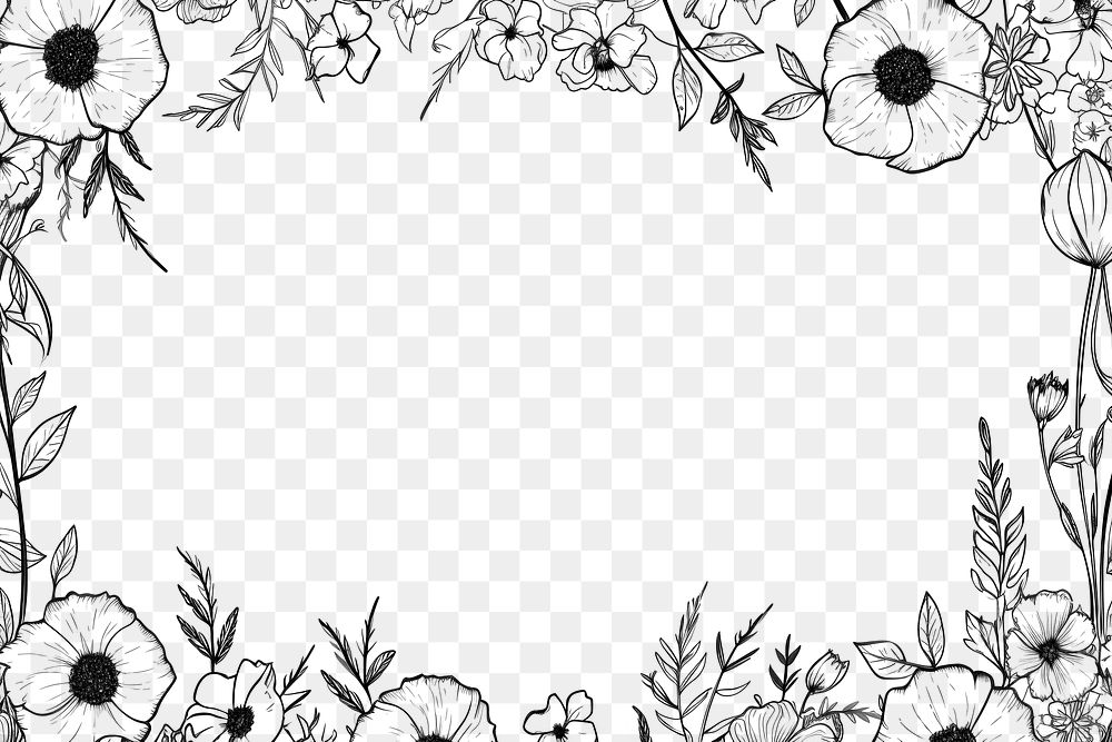 PNG Flower border backgrounds pattern drawing.