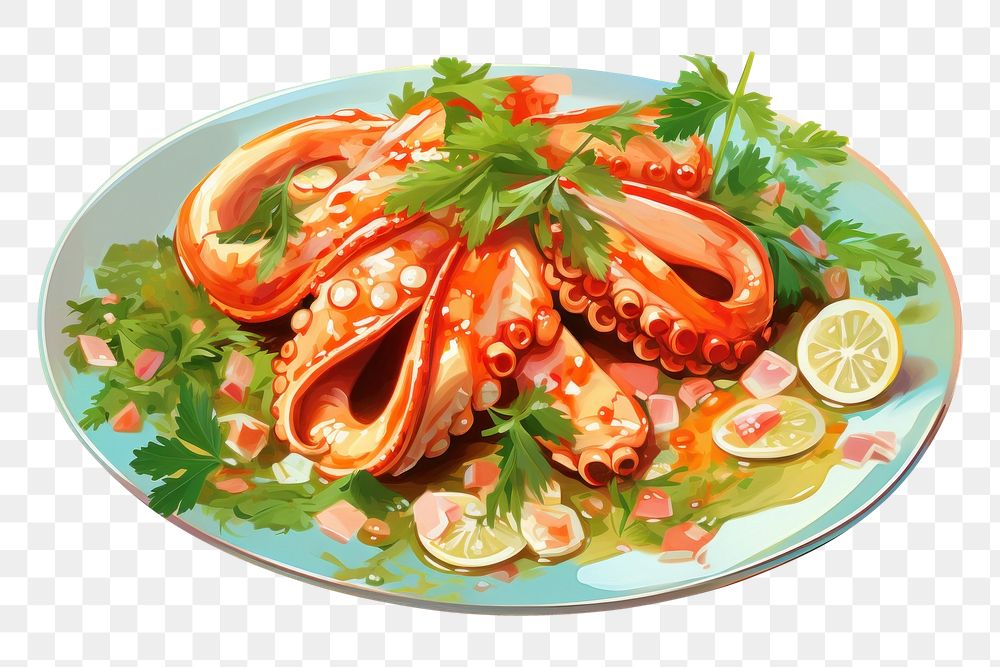PNG  Seafood dish seafood plate meal. AI generated Image by rawpixel.