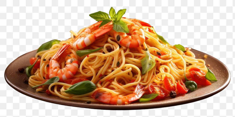 PNG  Seafood spaghetti pasta noodle. AI generated Image by rawpixel.