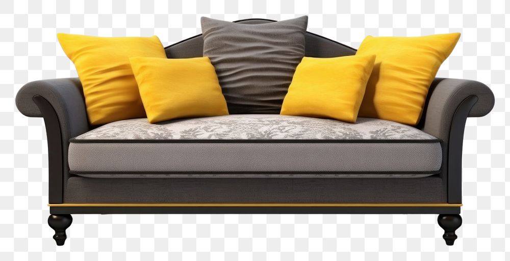 PNG Grey sofa furniture cushion pillow.