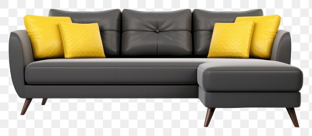 PNG Grey sofa furniture cushion yellow.