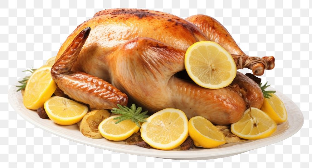PNG Roast turkey lemon plate dinner.