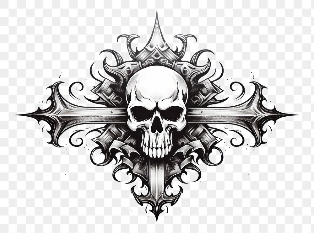 PNG Skull with cross bone logo creativity monochrome.