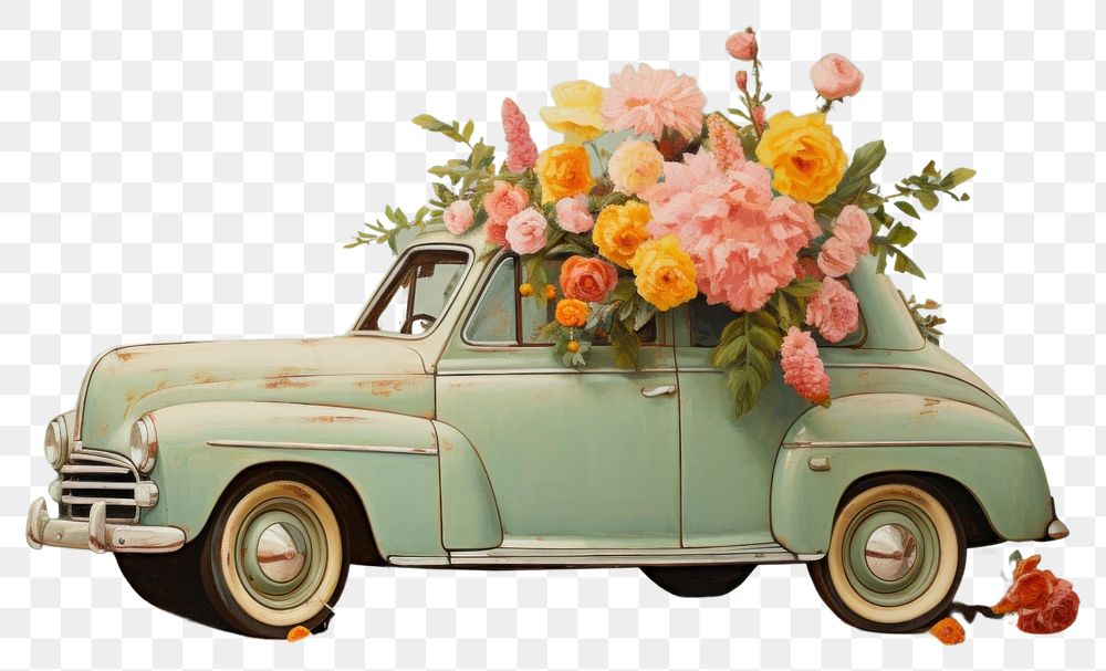 PNG Painting flower car vehicle. AI generated Image by rawpixel.