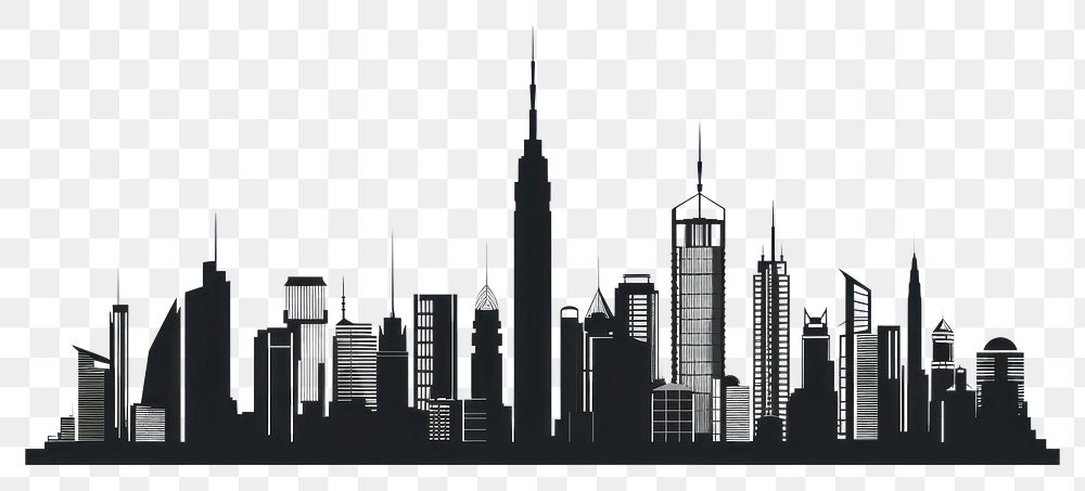 PNG Skyscrapers silhouette architecture metropolis. AI generated Image by rawpixel.