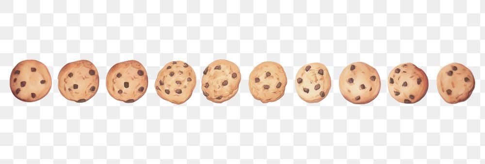 PNG Chocolate chips cookies as divider line watercolour illustration food white background confectionery.