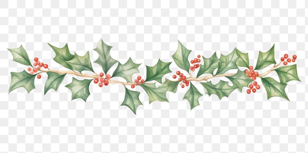 PNG Christmas holly flowers as divider line watercolour illustration pattern plant leaf.