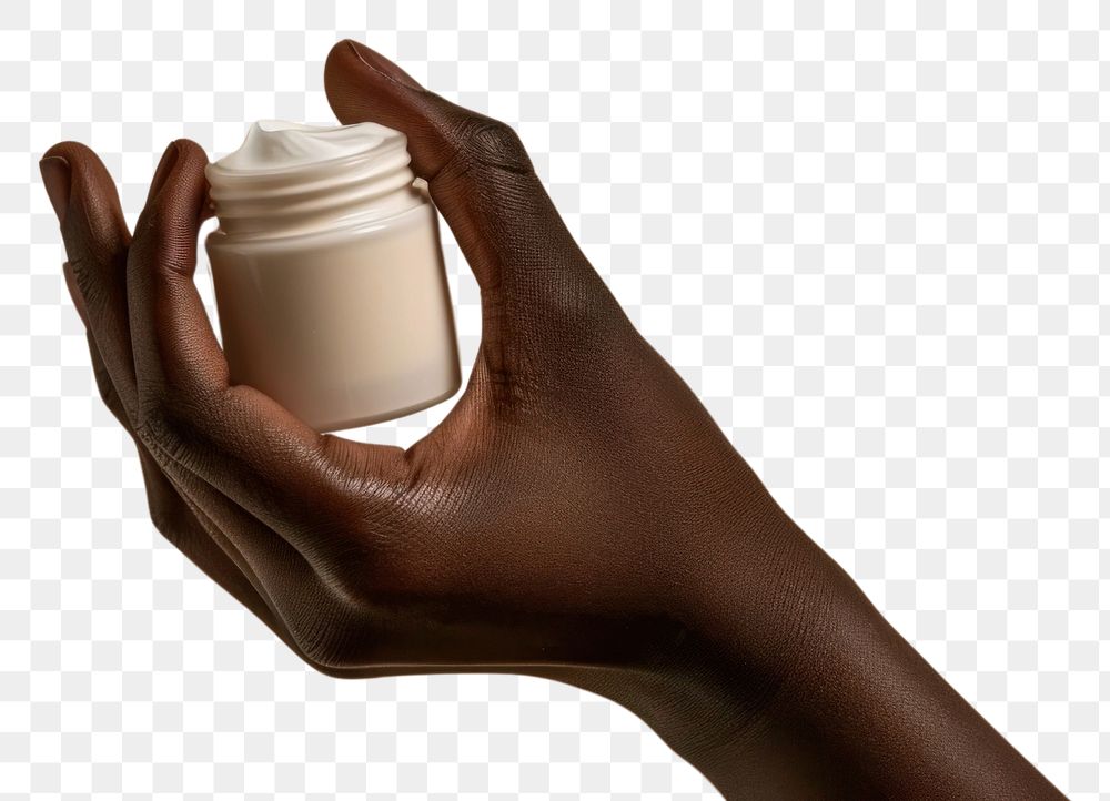 PNG Hand holding cream jar lighting cosmetics medicine.