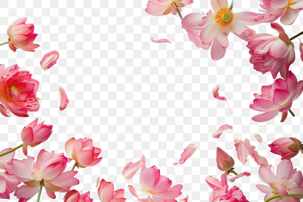 PNG Flying lotus flowers border backgrounds blossom petal.