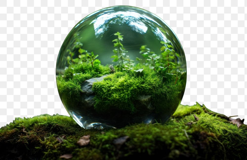 PNG  Crystal globe moss outdoors aquarium. AI generated Image by rawpixel.