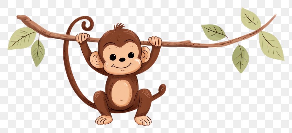 PNG Monkey swings on a branch wildlife outdoors cartoon. AI generated Image by rawpixel.