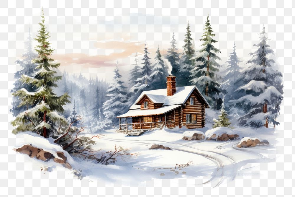 PNG Winter cabin lanscape architecture building house. AI generated Image by rawpixel.