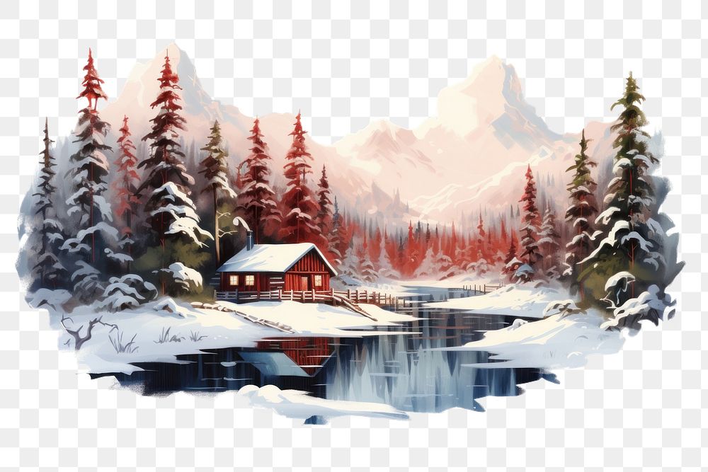 PNG Winter cabin lanscape architecture landscape building. AI generated Image by rawpixel.