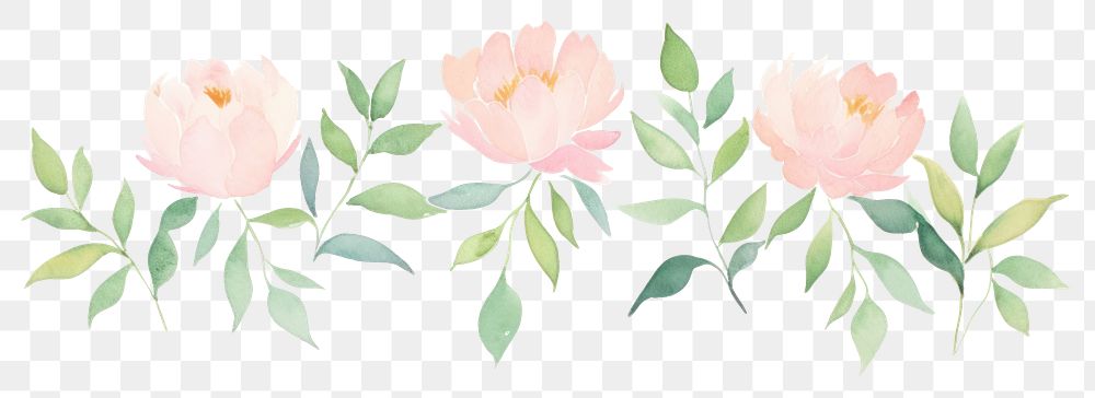 PNG Peonies leaves divider watercolour illustration pattern flower plant.