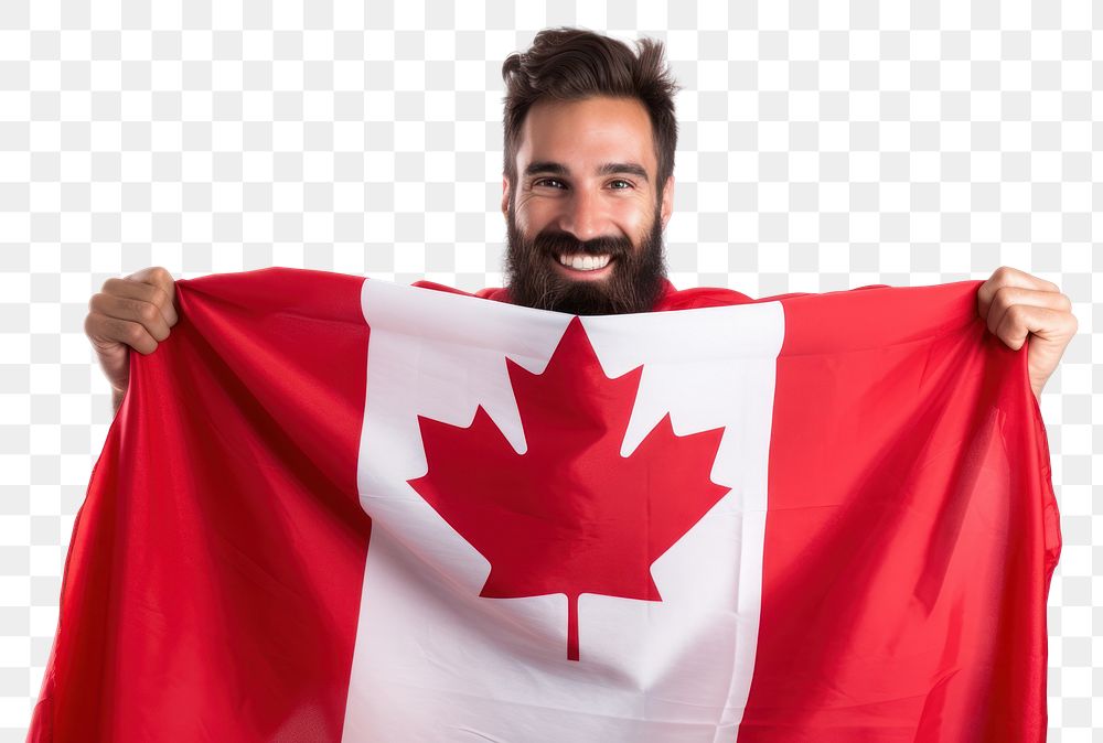 PNG Man wrapped canadian flag adult white background patriotism. AI generated Image by rawpixel.