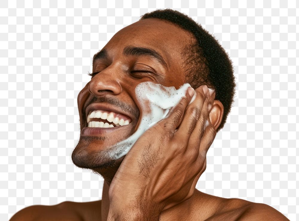 PNG Man using facial wash laughing portrait adult.