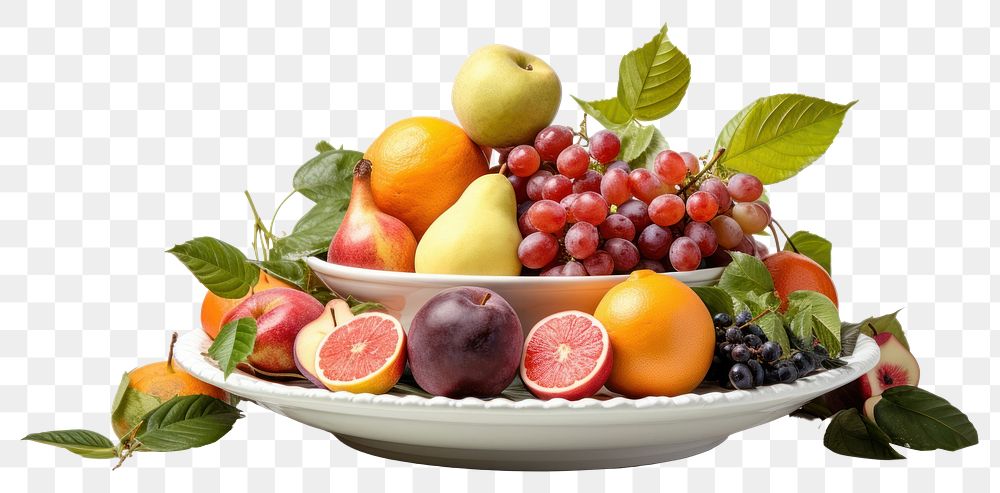 PNG  Fruit in a porcelain plate fruit grapefruit berry. AI generated Image by rawpixel.