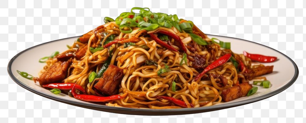 PNG  Yakisoba chopsticks noodle plate. AI generated Image by rawpixel.