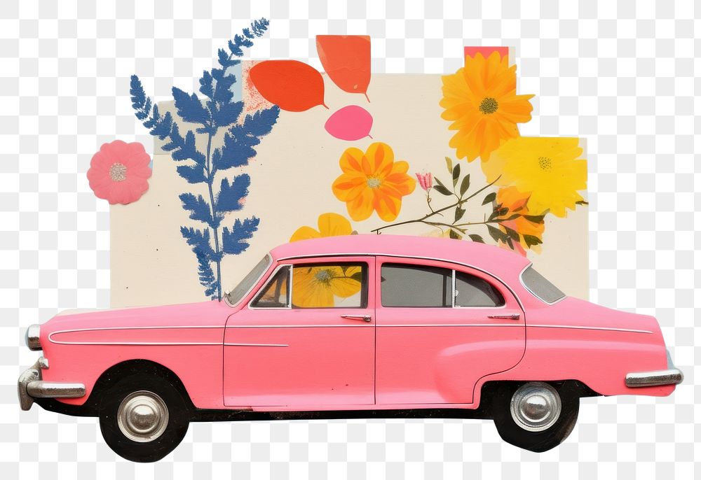 PNG Car with flower on top art painting vehicle. AI generated Image by rawpixel.