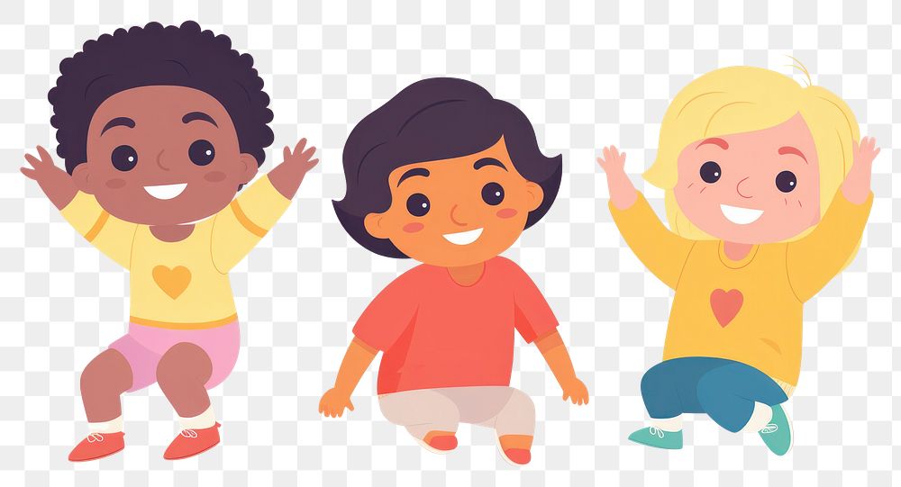 PNG Diversity happy 3 kids cartoon drawing child. AI generated Image by rawpixel.