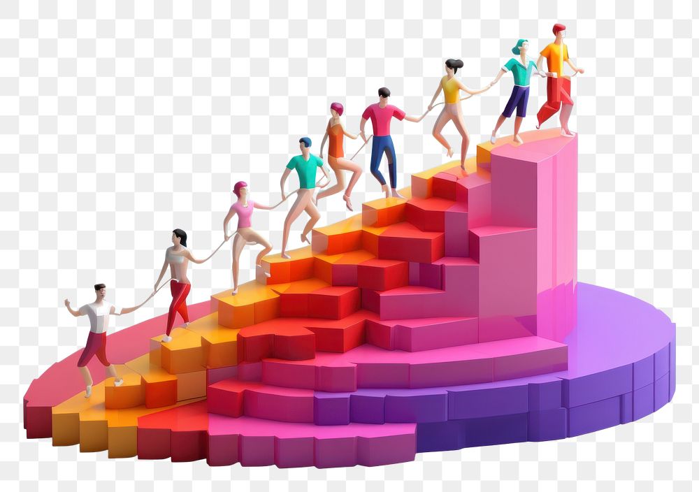 PNG  Business team running on positive graph staircase togetherness architecture. AI generated Image by rawpixel.