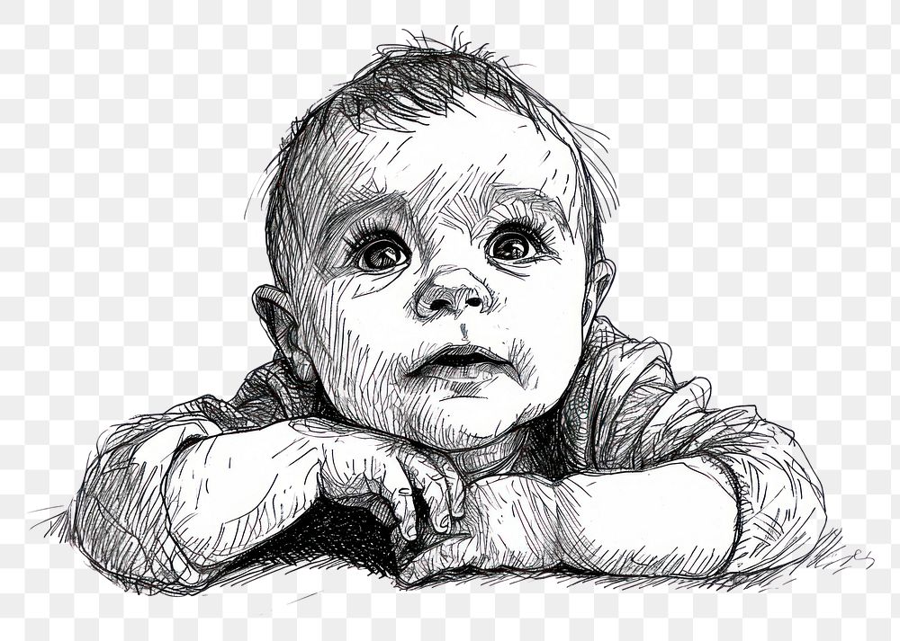 PNG  Drawing baby portrait sketch.