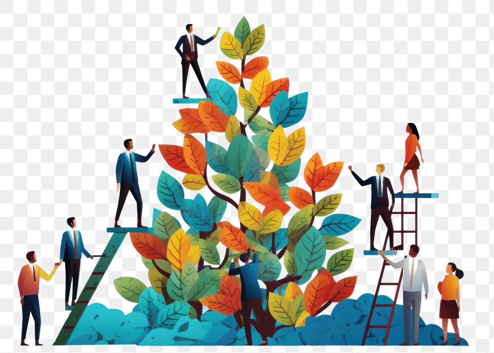 PNG  Team of professionals climbing a giant growth arrow teamwork outdoors plant. AI generated Image by rawpixel.
