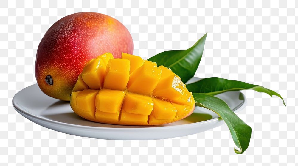 PNG Mango on a white plate fruit plant food.
