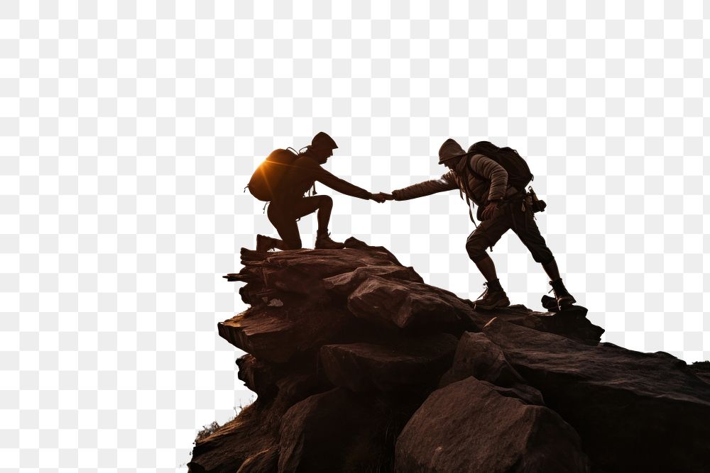 PNG  Man help his friend recreation adventure mountain. AI generated Image by rawpixel.