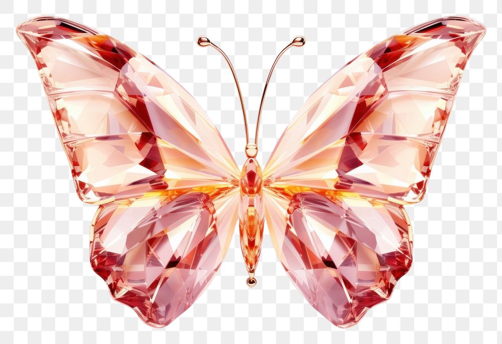 PNG  Crystal spring butterfly warm color gemstone white background accessories.
