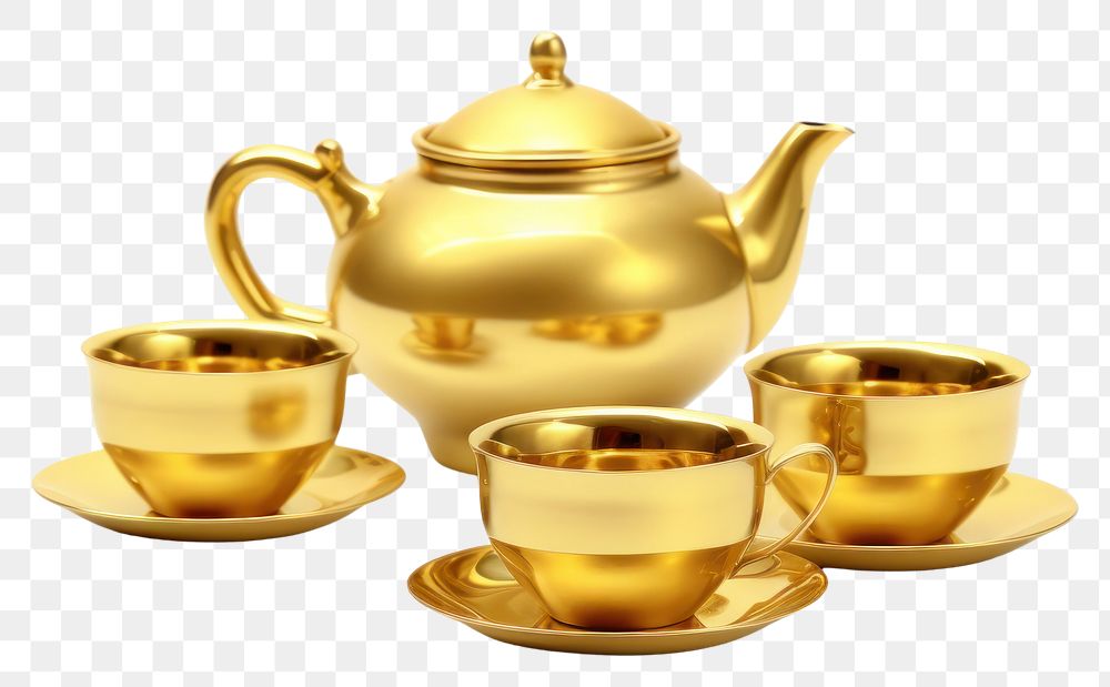PNG  Tea set teapot saucer gold.