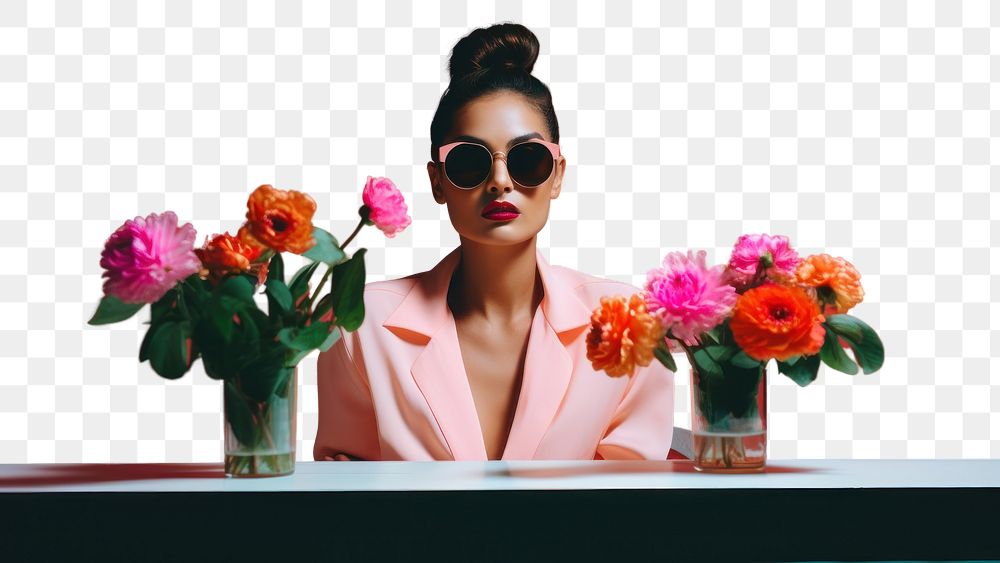PNG Photography shot of a women flower sunglasses fashion.