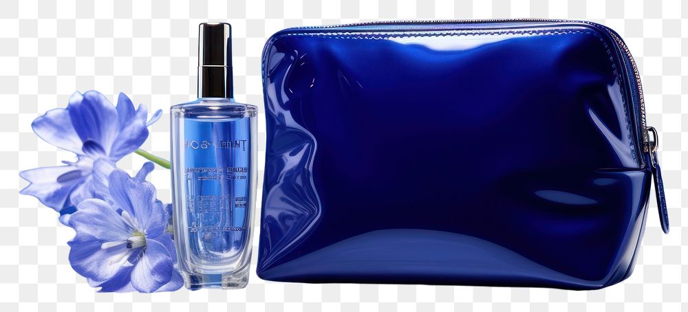 PNG  Cosmetic bag mockup cosmetics perfume bottle.