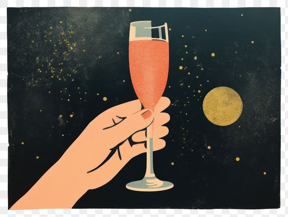 PNG  Champagne glass astronomy painting holding.