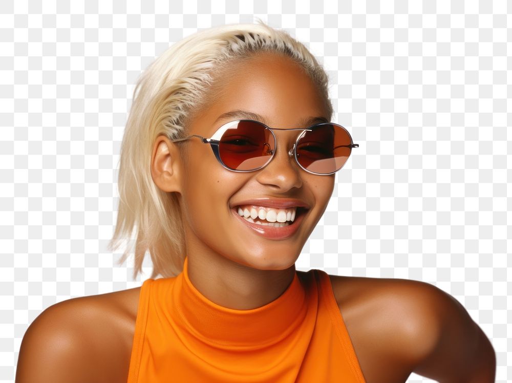 PNG Black young woman smiling wearing a white sunglasses smile portrait fashion.