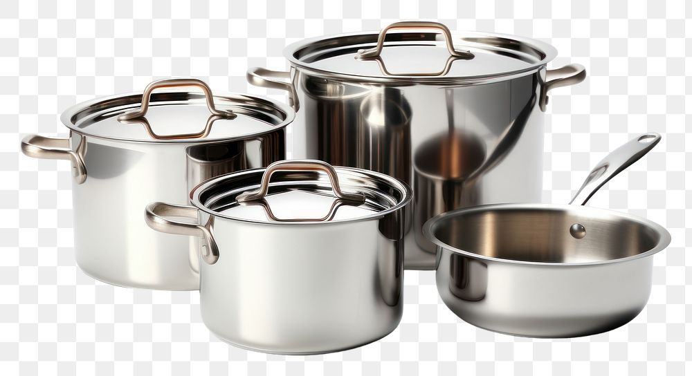 PNG  Pots pans steel white background. AI generated Image by rawpixel.