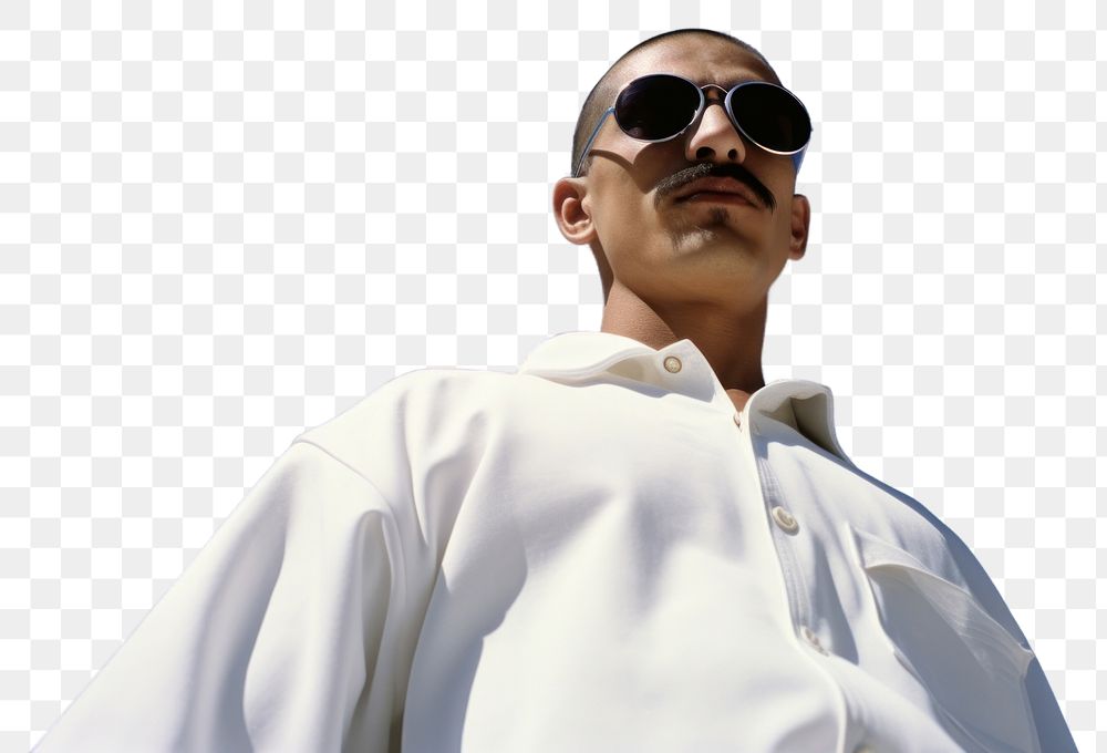 PNG Mexican man skinhead with Mustache sunglasses portrait fashion.