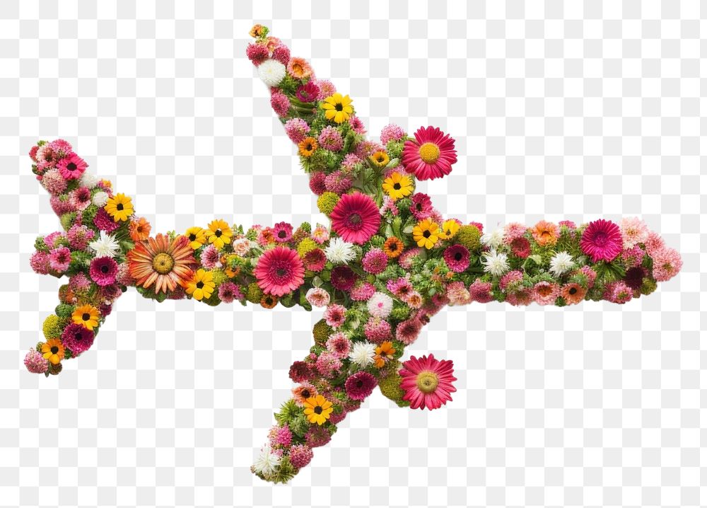 PNG Flat floral air plane shape flower jewelry plant.