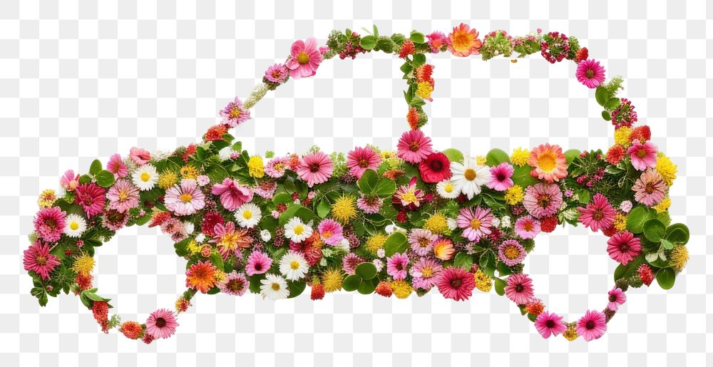 PNG Flat flower car shape jewelry plant art.