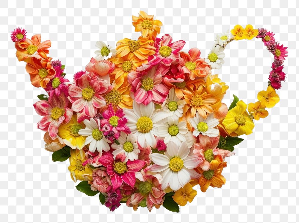 PNG Flat flower tea pot shape jewelry nature petal.