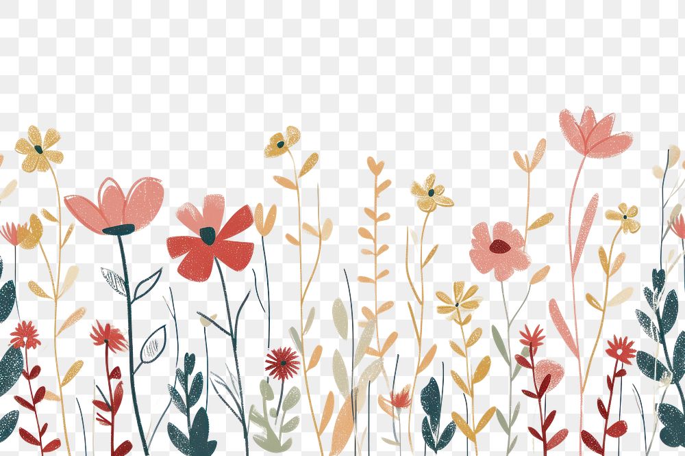 PNG Cute blooming flowers border illustration graphics painting pattern.