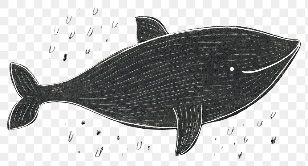 PNG  Chalk style whale animal fish black background.